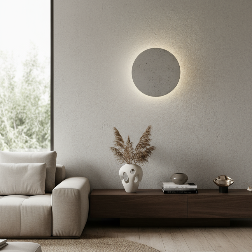 Wandlampe Betonoptik, rund