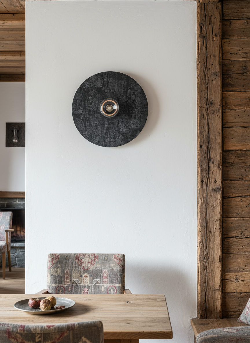 Wandlampe aus Holz, Verbranntes Holz