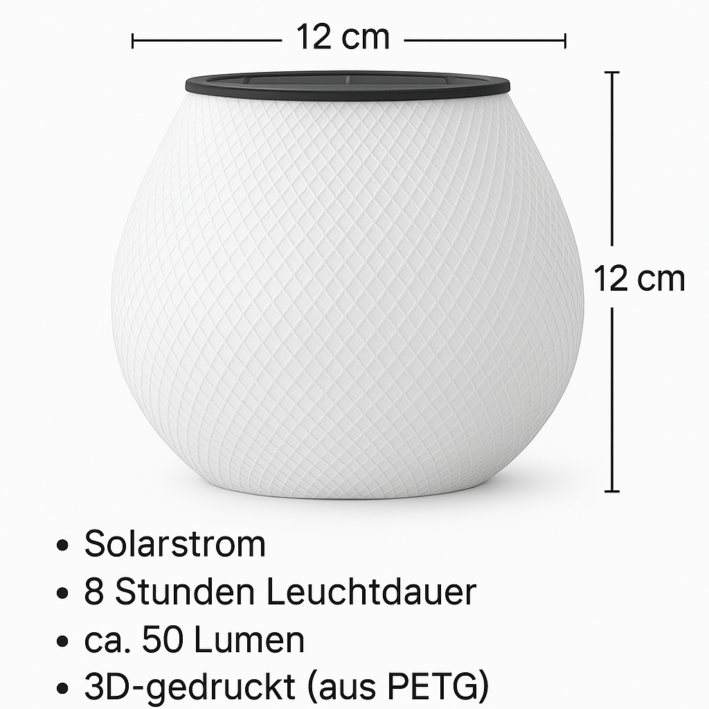 Solar tafellamp – 3D-geprinte ledlamp voor terras & balkon