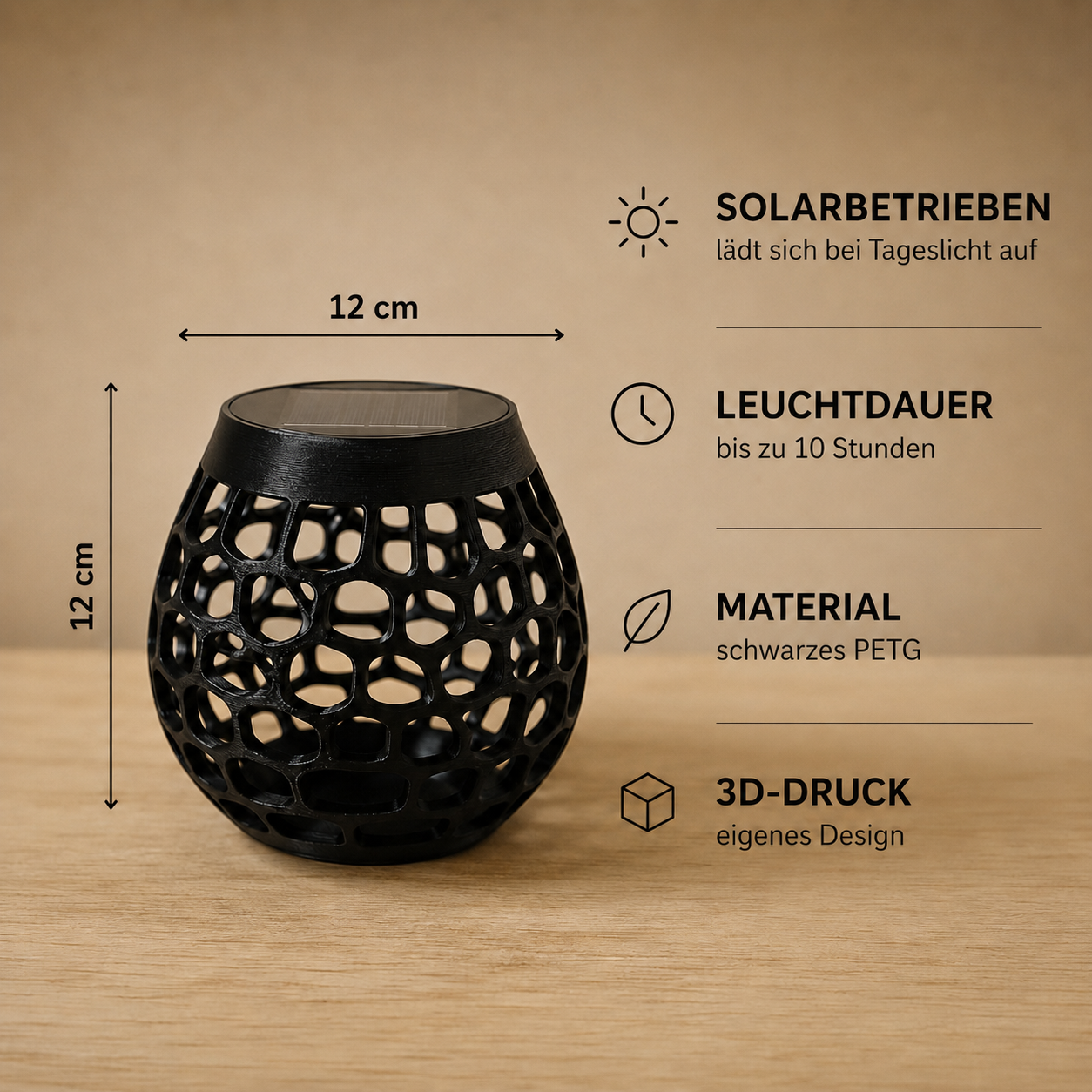 Solar tafellamp met geometrisch schaduwspel